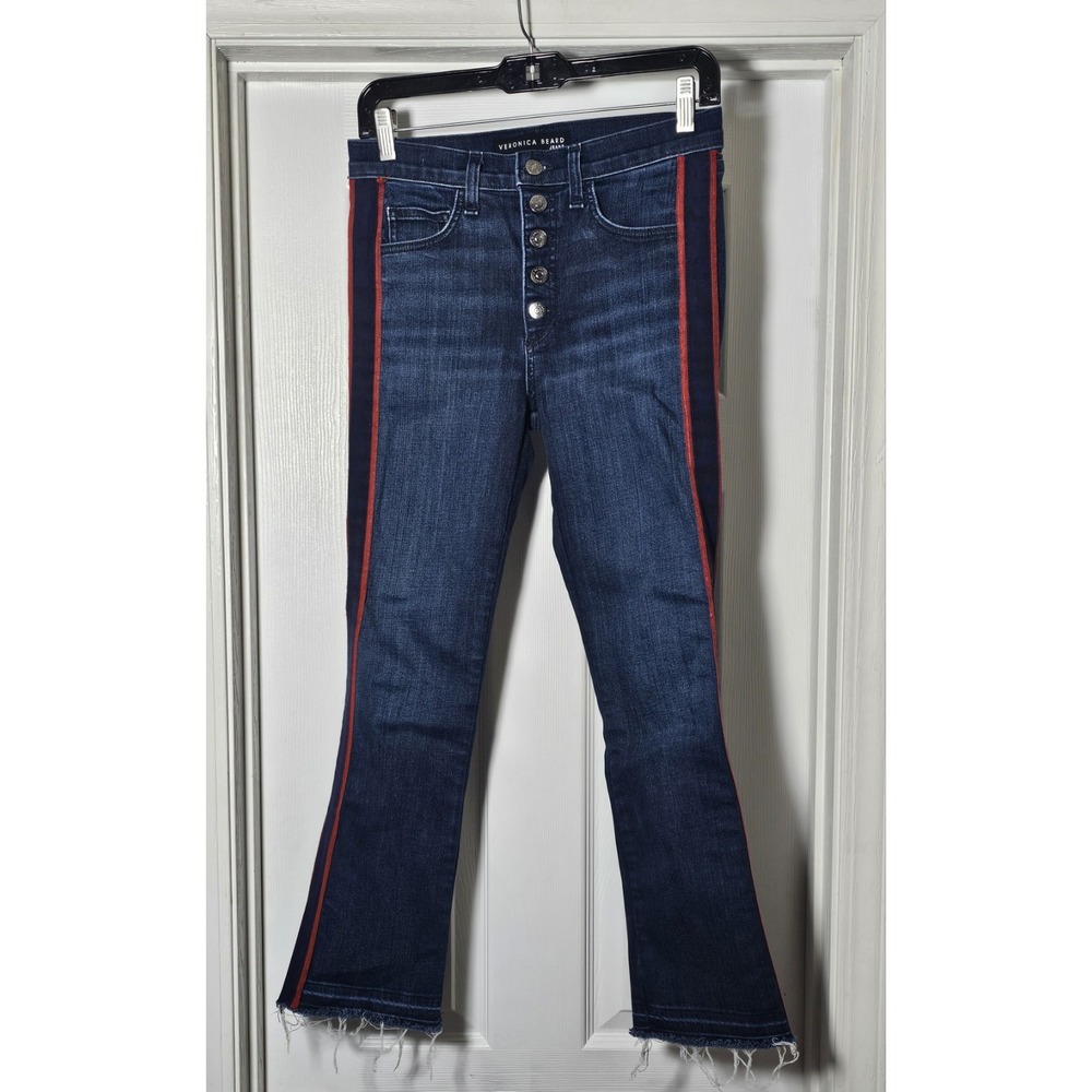 Veronica Beard Womens Carolyn Tuxedo Stripe Baby Boot Jeans Sz 27 Midnight Fray